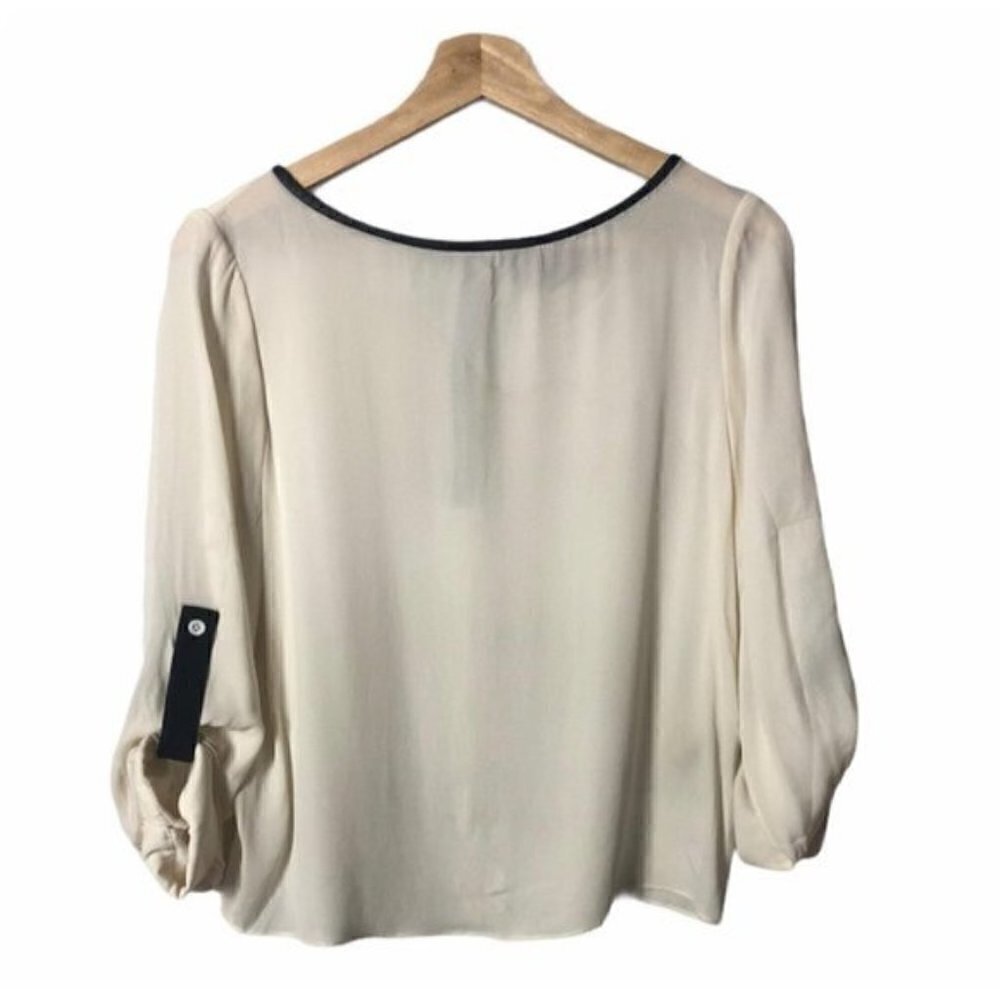 Alice + Olivia Ivory White Sheer Roll Sleeve Faux Leather Trim Long Sleeve S